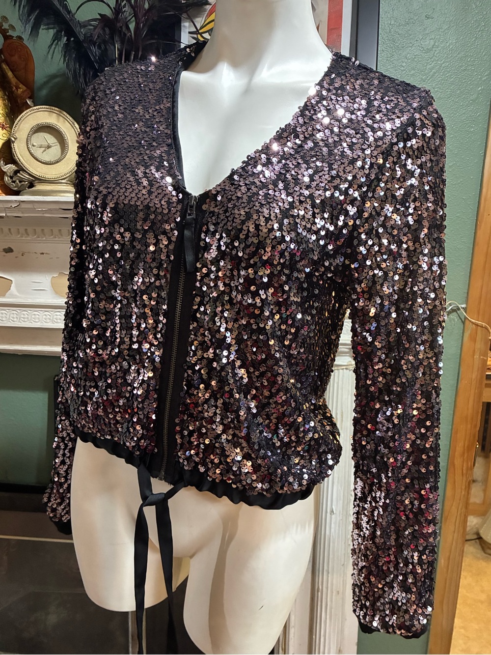 GAP ladies Sequin Zip Front Bomber Jacket in Shimmering pink shade-S